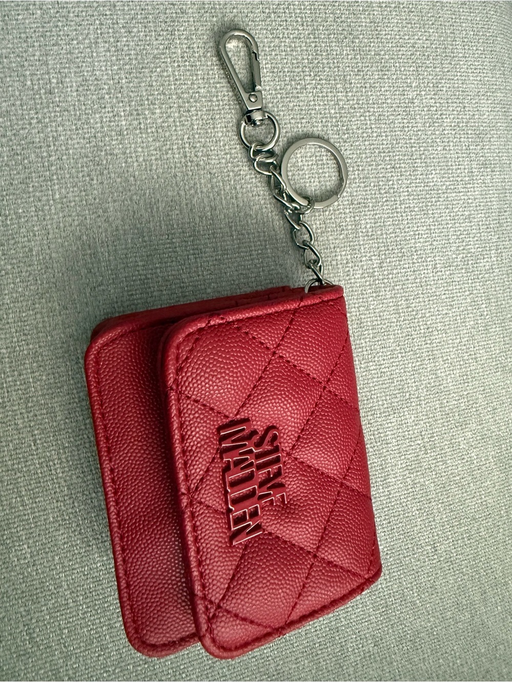 Steve Madden Red Quilted Keychain Card Wallet
